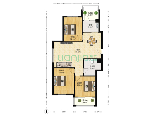 翰林苑(城阳) 3室1厅1卫 112平方