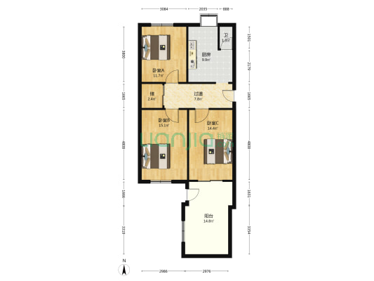 市文化局宿舍 3室0厅1卫 83平方