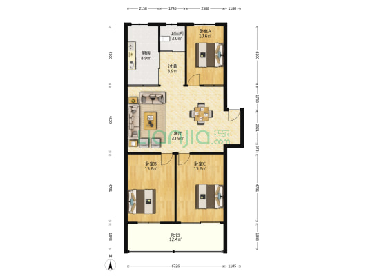 总工会小区 3室1厅1卫 118平方