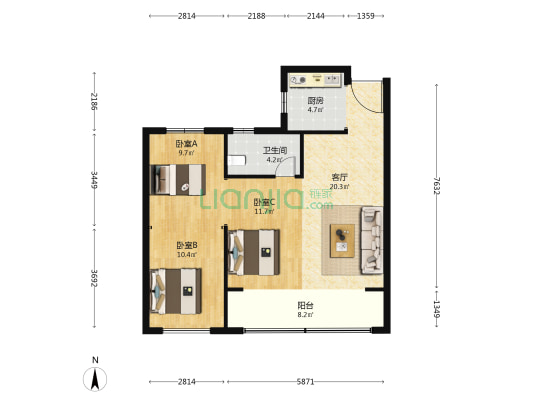 越秀湾 3室1厅1卫 90平方