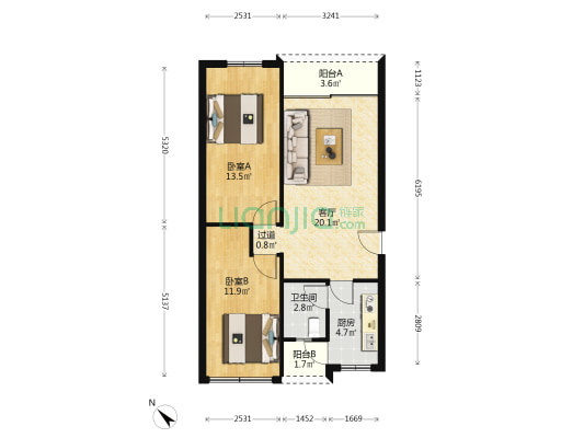 利德大厦 2室1厅1卫 77平方