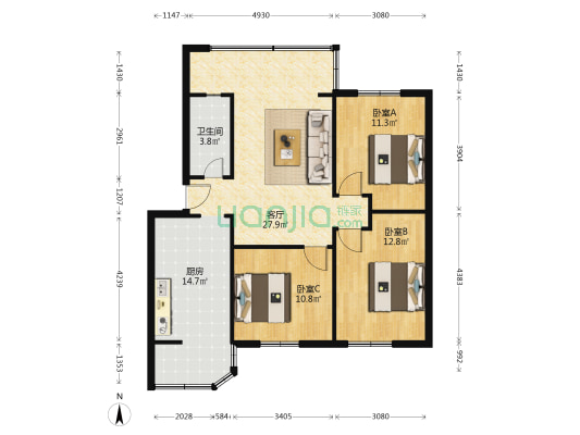 东大街17号 3室1厅1卫 89平方