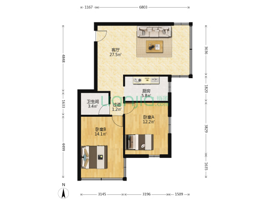 榴苑二街 2室1厅1卫 68平方
