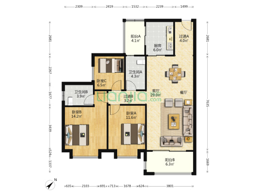 保利西悦湾 3室1厅2卫 112平方