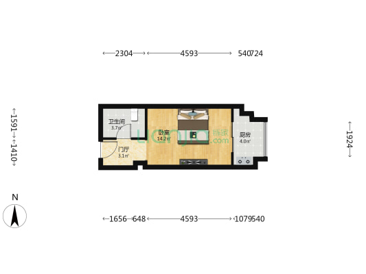 华南城1668新时代广场 1室0厅1卫 38平方