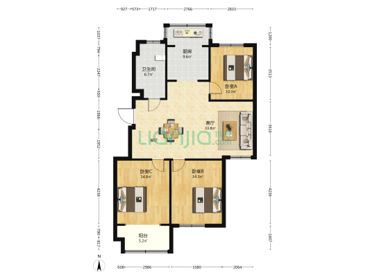 海盛花园 3室1厅1卫 119平方
