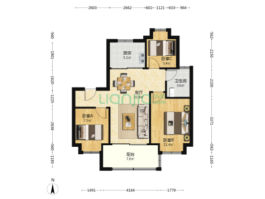 招商虹桥公馆三期 3室1厅1卫 90平方