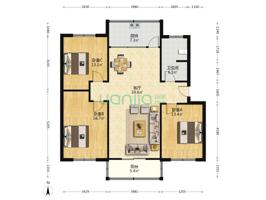 张楼小区解放路三巷 3室1厅1卫 120平方