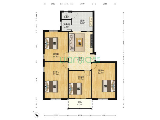 方池街22号 4室1厅2卫 112平方