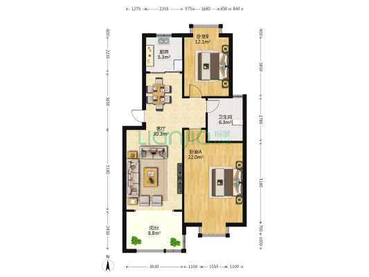 欣欣苑 2室1厅1卫 98平方