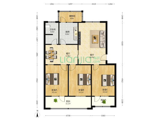 棉麻公司家属楼（育才东路） 3室2厅1卫 115平方