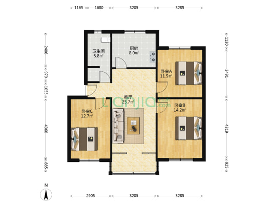 花溪新村 3室1厅1卫 96平方