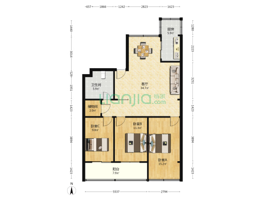 兰州市对外贸易经济合作局家属院 3室1厅1卫 118平方
