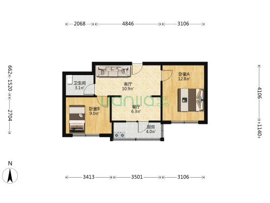 建设公寓 2室2厅1卫 68平方
