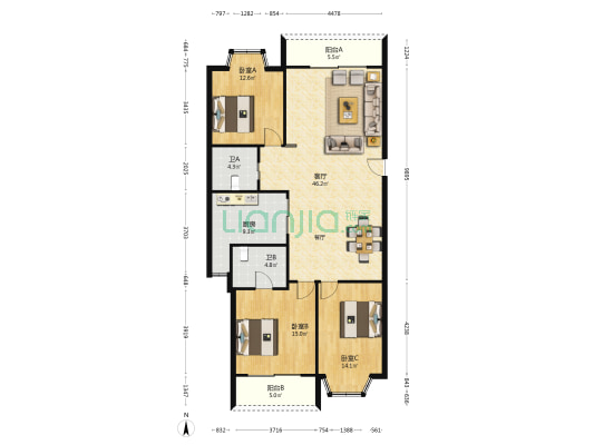 庭芳苑 3室1厅2卫 133平方