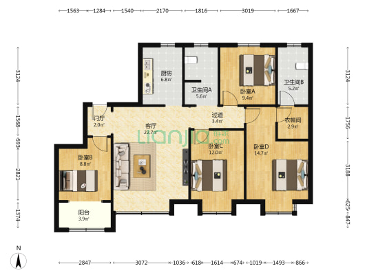创业·齐新花园 4室1厅2卫 128平方