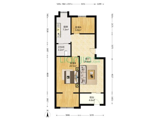 金盘路 2室1厅1卫 74平方