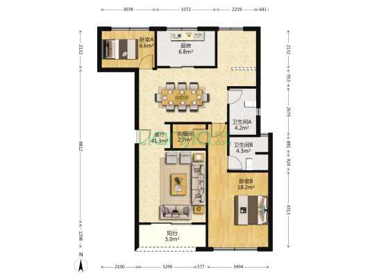 融创云潮府 2室1厅2卫 110平方