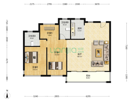 瑞安新外滩 3室1厅2卫 125平方