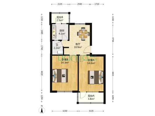 中阳里 2室1厅1卫 62平方