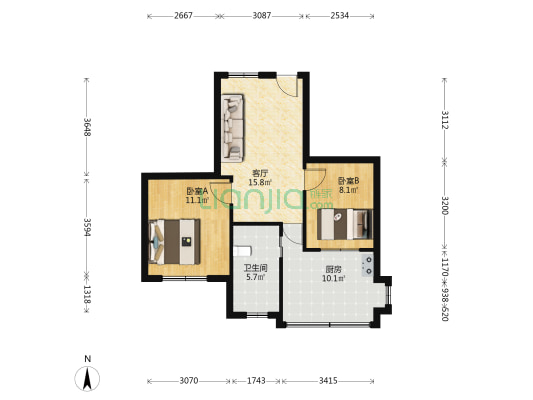 遵义路65号 2室1厅1卫 62平方