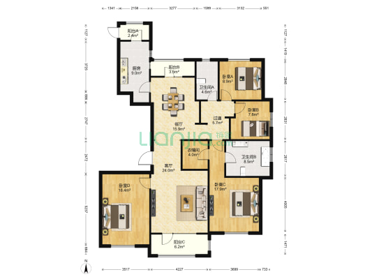 海玥名都 4室2厅2卫 181平方