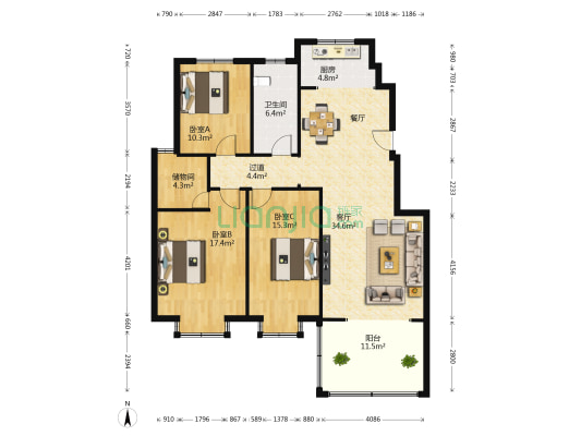 葛韵御府 3室1厅1卫 124平方