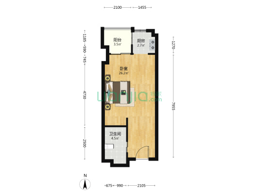 耘林生命公寓丽湾花园 1室0厅1卫 52平方