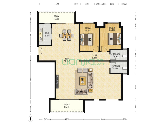 中信城开·东宸上品 2室1厅2卫 180平方