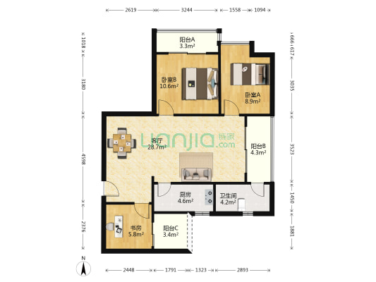 美荔心筑 3室1厅1卫 100平方