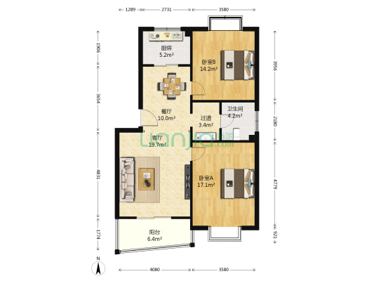 水岸家年华 2室2厅1卫 92平方