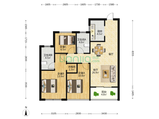 卓越玲珑湾二期 3室1厅2卫 98平方