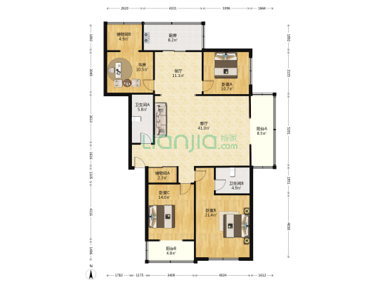 园林汽车队宿舍 4室2厅2卫 170平方