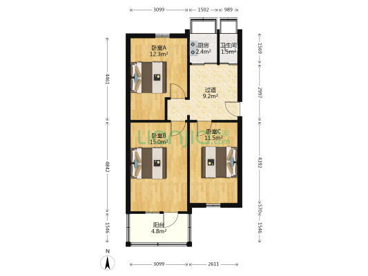 北滦楼 3室0厅1卫 69平方