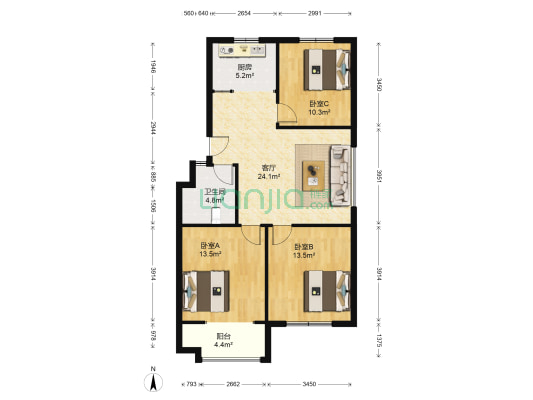 泰和雅筑 3室1厅1卫 94平方