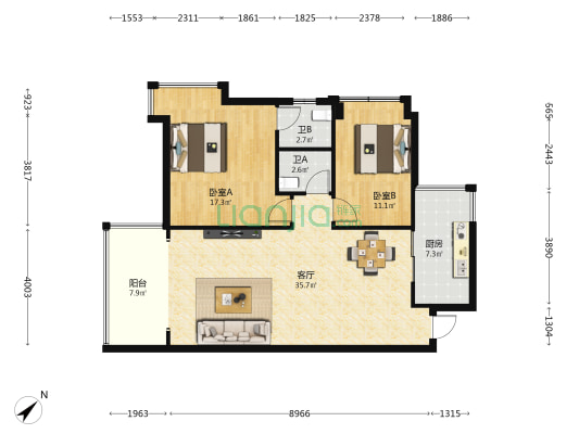 金凤凰山庄 2室1厅2卫 99平方