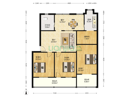 政法路6号 3室2厅1卫 125平方
