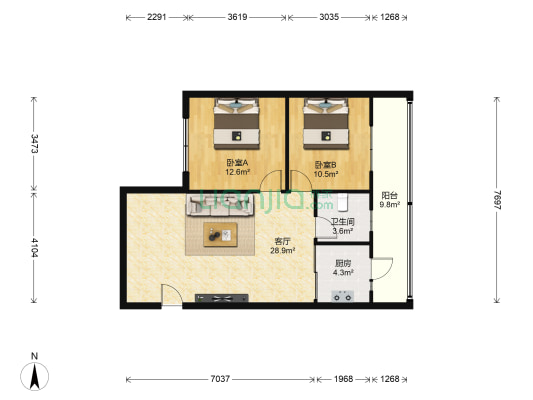 环桥家园 2室1厅1卫 97平方
