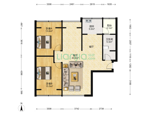 世博生态城长景邻里 2室1厅1卫 90平方