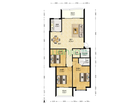 君竹明居 3室1厅2卫 117平方
