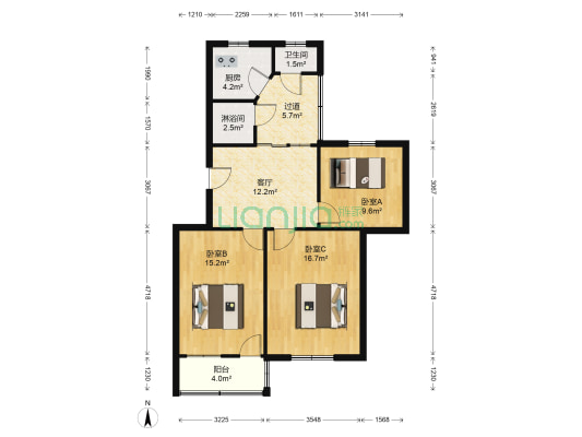 迎宾南路花园小区 3室1厅2卫 82平方