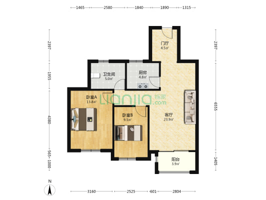 毓秀悦庭 2室1厅1卫 91平方