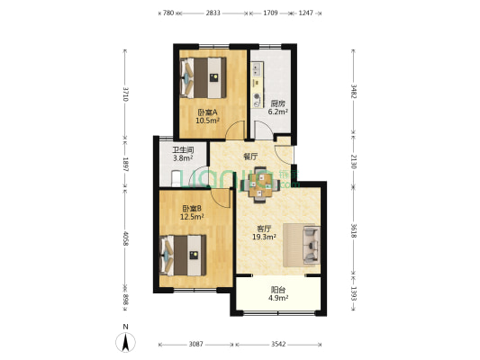 山林名墅 2室1厅1卫 67平方
