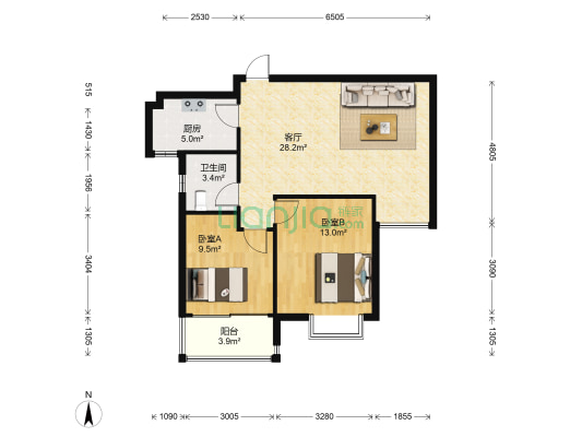 东金一号B区 2室1厅1卫 90平方