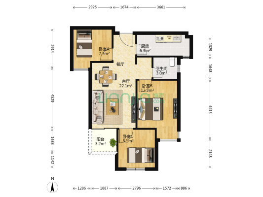 万科城雅梅苑 3室1厅1卫 88平方