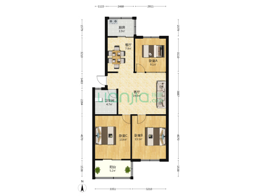 农机小区 3室2厅1卫 95平方