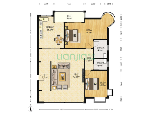 星月都会 2室1厅2卫 149平方