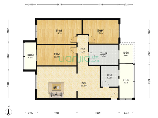 团结巷 3室1厅1卫 128平方