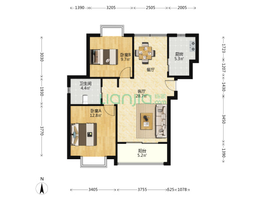 君欣豪庭 2室1厅1卫 92平方