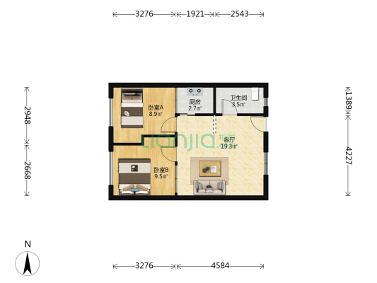 富豪格林小镇 2室1厅1卫 61平方